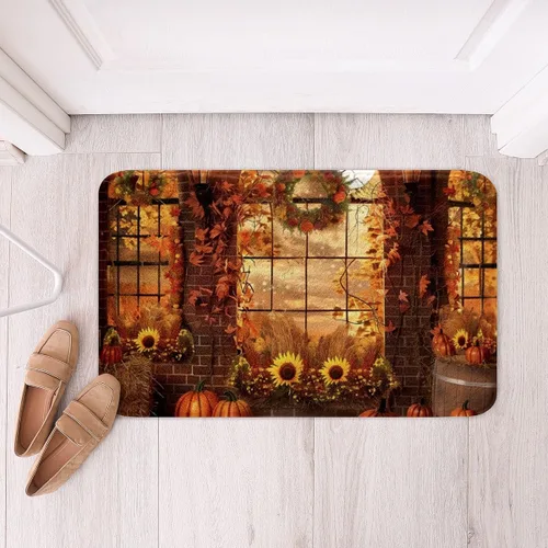 Vista 25 de Erosebridal Thanksgiving Turkey Bathroom Rugs - Fall Leaves Pumpkin Bath Mat for Kids Adults, Vintage Autumn Harvest Door Mat 16 x 24 Inch Rustic