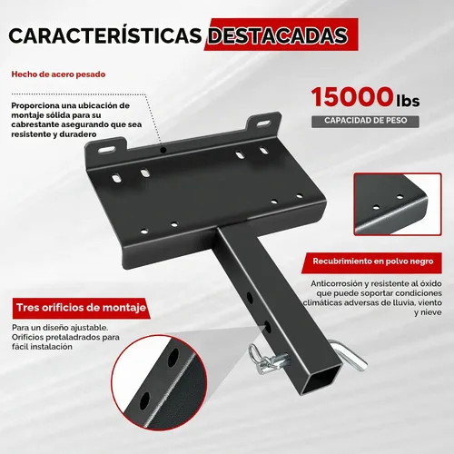 Vista 2 de Placa de Montaje de Enganche de Cabrestante, Soportes de Cabrestante de Remolque Receptor Universal de 2", Soporte de Montaje de Cabrestante