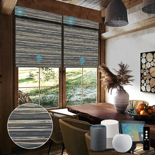 Vista 26 de SmartWings Persianas motorizadas de madera natural tejida para ventanas, persianas romanas eléctricas con control remoto para puertas correderas