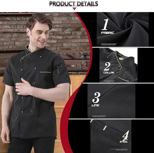 Vista 2 de Chaqueta de chef personalizada Chaqueta de chef clásica de manga corta para hombre con botones tradicionales