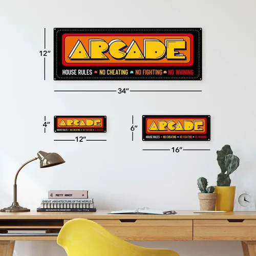 Vista 2 de Homebody Accents Letrero de metal retro Arcade de 4 x 12 pulgadas