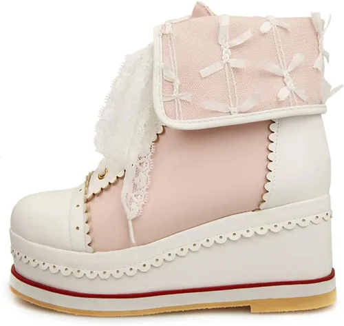 Vista 4 de HILIB - Botas Lolita para mujer, botas con plataforma para cosplay