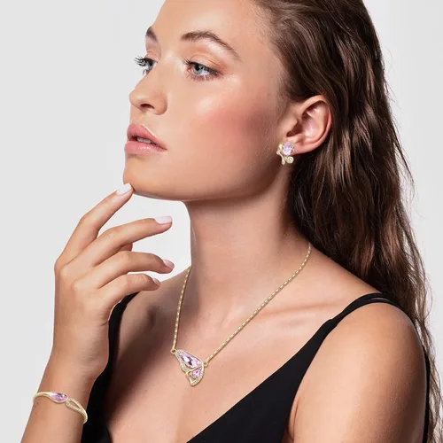 Vista 2 de EleQueen Butterfly Jewelry Set for Women, GoldSilver Plated Cubic Zirconia Butterflies Pendant NecklaceEarringsBracelet Sets for Her Butterfly