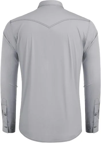 Vista 5 de COOFANDY Camisa vaquera de manga larga para hombre, de algodón, con botones, estilo casual, con bolsillos
