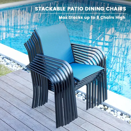 Vista 2 de VICLLAX Juego de 2 sillas de patio pequeñas para exteriores, juego de sillas apilables para patio y mesa de comedor cuadrada para porche delantero
