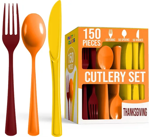 Vista 12 de Party Solids Cubiertos de plástico negro resistente, 150 piezas, cubiertos desechables negros, juegos de utensilios, 50 de cada tenedor, cuchillos