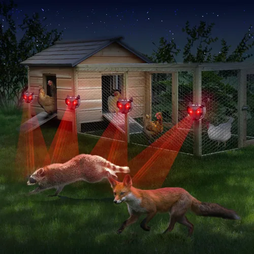 Vista 2 de Repelente solar nocturno de animales, paquete de 4 – Dispositivo repelente eficaz para coyote, ciervo, zorro, mapache, mofeta – Potente disuasorio