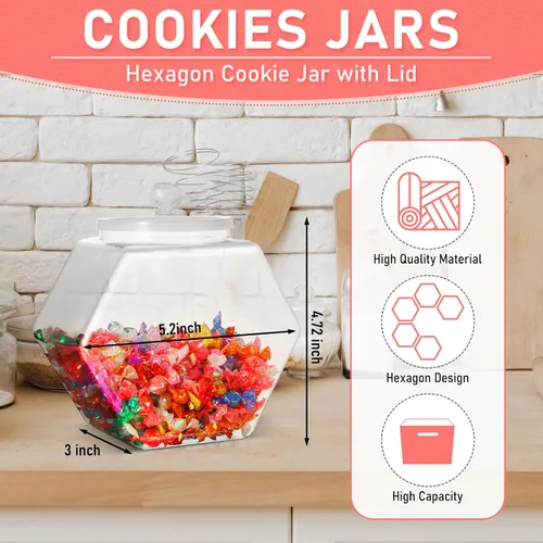 Vista 2 de EBOOT 4 tarros de plástico de 29 onzas para galletas de caramelo para encimera de cocina, tarro hexagonal con tapa, recipientes transparentes