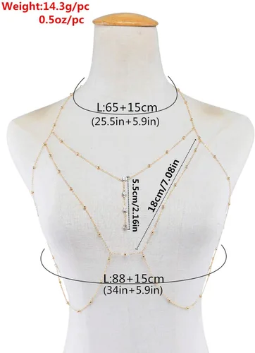 Vista 3 de Asooll Collar de cadena con cuentas de cristal y diamantes de imitación para el cuerpo y la joyería del cuerpo del sujetador del bikini