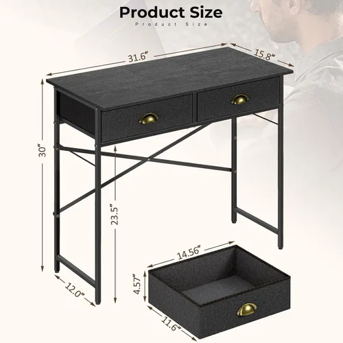 Vista 2 de DAOUTIME - Escritorio negro para escribir para dormitorio de niños, escritorio pequeño de 31.5 pulgadas para computadora para espacios pequeños