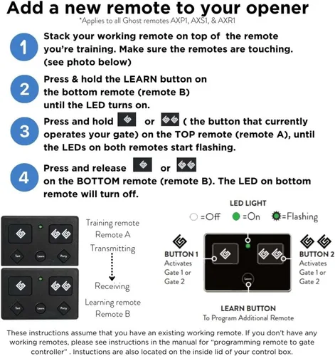 Vista 4 de Ghost Controls - Control remoto de 3 botones, resistente al agua, auténtico AXR1 para abridores de puerta automáticos