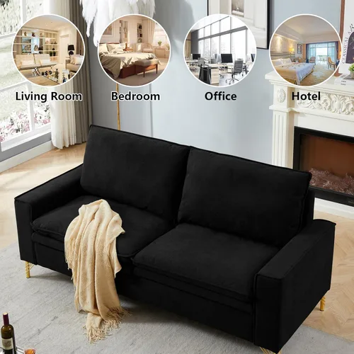 Vista 7 de mikibama Sofá jacquard de 78.54 pulgadas para sala de estar, sofás modernos de mediados de siglo con patas de metal dorado, sofá suave armado de 3