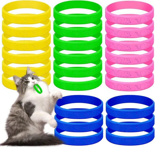 Vista 8 de Juguetes para gatos 24 piezas, juguete de goma para morder para gatos, juguetes interactivos para gatos para pasar el tiempo, pulseras coloridas