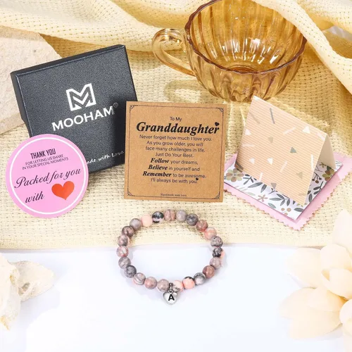 Vista 6 de M MOOHAM Christmas Gifts for DaughterGranddaughterDaughter in lawSisterSister in LawFriend - Pink Natural Stone Bracelet for Girls Birthday Gifts