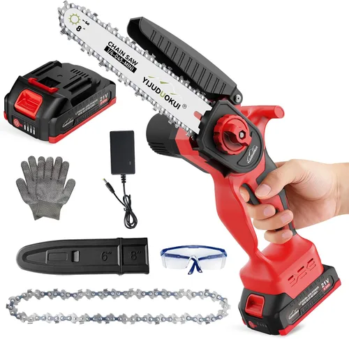 Vista 8 de Mini motosierra inalámbrica de 8" con 2 baterías Luz roja