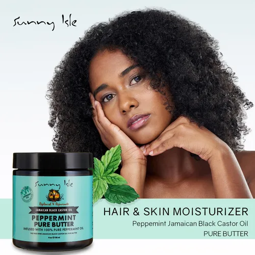 Vista 3 de Sunny Isle Aceite de ricino negro jamaicano con mantequilla pura infundida con aceite de menta 4 oz Cuidado natural del cabello y la piel