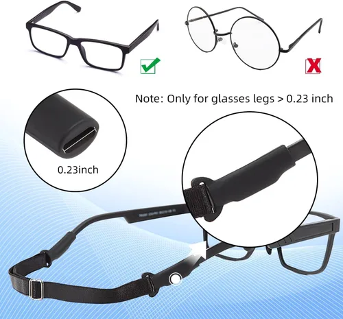 Vista 5 de Enenfly Adjustable Glasses Straps - 3 Pack No Tail Eyewear Retainer for Men, Women, Kids – Fits Eyeglasses & Sunglasses