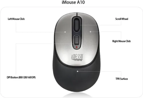 Vista 8 de iMouse - Mouse óptico inalámbrico A10, tecnología RF de 2.4 GHz, 800/1200/1600 DPI, uso de mano derecha e izquierda, con nano receptor, compatible