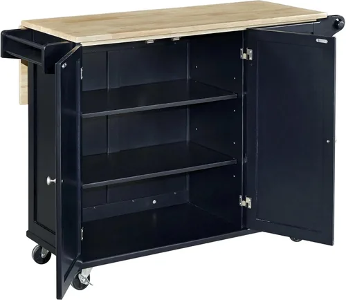 Vista 17 de Homestyles Dolly Madison Carrito de Isla de Cocina Móvil Negro con Barra de Desayuno de Hoja Plegable de Madera