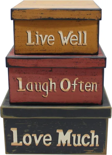 Vista 8 de CVHOMEDECO. Cajas anidadas rectangulares vintage primitivas de cartón “La familia lo es todo”, grandes 12 x 9 x 14 cm. Juego de 3.