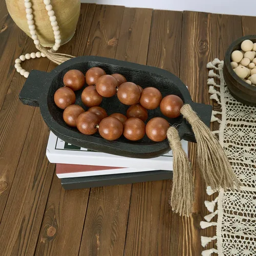Vista 155 de OMISHE Guirnalda de cuentas de madera extra grande con cuentas de madera y borlas de 1.6 pulgadas de diámetro, cuentas decorativas rústicas de 41