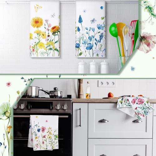 Vista 6 de Geyoga 6 toallas de cocina florales de primavera, flamenco, toallas de mano, girasol, margarita, flores silvestres, paños de té para primavera
