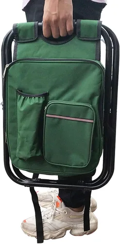 Vista 6 de Folding Backpack Stool, Heavy Duty Cloth with Cooler Bag, Lightweight Portable - X - Bracket, Convenient Side Pocket, Ideal for Camping and Fishing