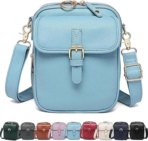 Vista 12 de Bolso cruzado de cuero para mujer, bolsa de mensajero antirrobo con gran capacidad, ranuras para tarjetas incorporadas, bolsa de hombro