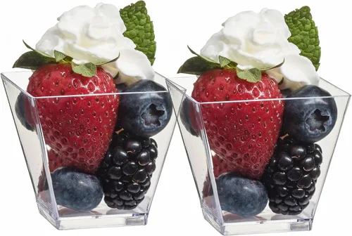 Vista 2 de Zappy elegante de 2 oz Square Mini tazas anteojos 2oz Claro, Tamaño Pequeño), diseño de cubeta de postre cuencos para aperitivos de postre