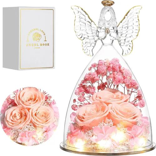 Vista 16 de Regalos de Rosas de Navidad para Mujeres Flor Real Preservada en Figuras de Ángel de Cristal Rosas para Entrega Prime Regalos de Cumpleaños
