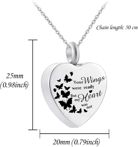 Vista 4 de Collar de urna de corazón para cenizas, joyería de cremación conmemorativa para cenizas, colgante de ala de ángel con 12 piedras natales, tus alas