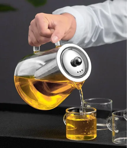 Vista 3 de Tetera de Vidrio de Tamaño Mini Tetera de Té - con Infusor Extraíble de Acero Inoxidable para Té Floreciente y Té de Hojas Sueltas, Apta