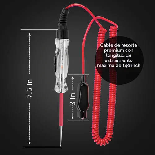 Vista 2 de Probador de circuito automotriz de bombilla LED premium, luz de prueba de 6-24 V con cable de resorte extendido de PU de 135 pulgadas, probador