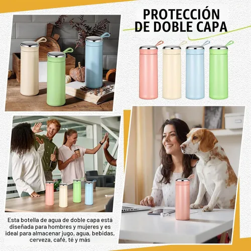 Vista 4 de 20 botellas de agua de 14 onzas con carcasa exterior de plástico, botella de agua de doble capa con asa, reutilizable, forro de vidrio para jugo