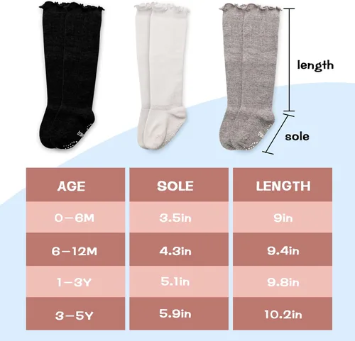 Vista 7 de Calcetines hasta la rodilla para bebé niña, calcetines antideslizantes para niños pequeños, tubo con volantes, uniforme para recién nacidos, 5 pares