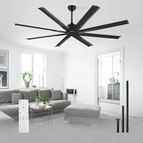 Vista 15 de Ventilador Celing de 72 pulgadas con luz y control remoto, ventilador grande con 8 cuchillas de aluminio negro, motor CC silencioso de 6