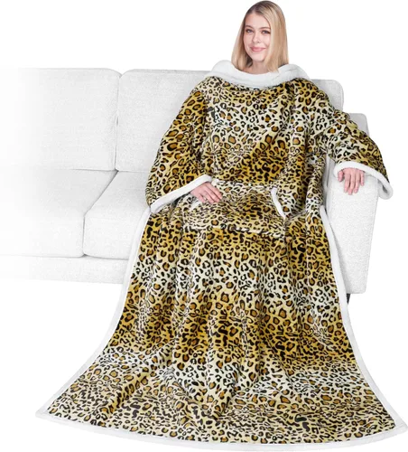 Vista 19 de PAVILIA Manta Sherpa Vestible con Mangas y Bolsillo, Manta Corporal Envolvente Gruesa de Felpa Acogedora para Adultos Mujeres Hombres, Regalo