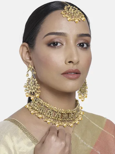 Vista 2 de Gold Plated Kundan Jewelry Necklace With Earring Set For Women