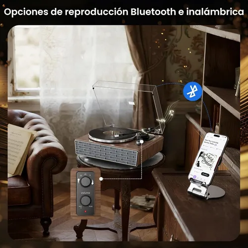 Vista 5 de Reproductor de discos de vinilo con altavoces, tocadiscos Bluetooth, AT HP02-Classic