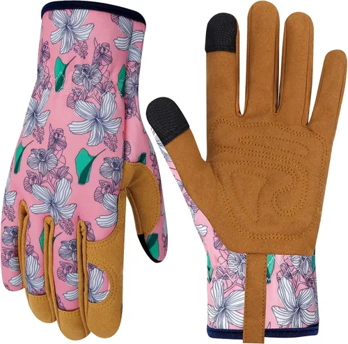 Vista 45 de Guantes de Jardinería de Cuero MERTURN para Mujeres, Guantes de Jardín a Prueba de Espinas, Guantes de Trabajo Compatibles con Pantalla Táctil