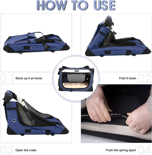 Vista 5 de Transportador grande para gatos, jaula de viaje plegable para perros, portátil, de lados suaves, con alfombrilla de felpa súper suave y cálida