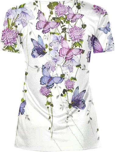 Vista 4 de SMIDOW Womens Tunic Tops Trendy Vintage Boho Shirts Short Sleeve Notch v Neck t-Shirt 2023 Casual Summer Blouse Empire Waist