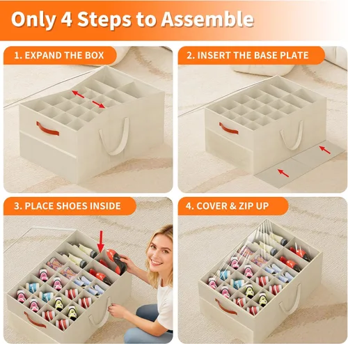 Vista 6 de Aokeyee Paquete de 2 organizadores de zapatos para armario, caja grande de almacenamiento de zapatos con capacidad para hasta 48 pares, organizador