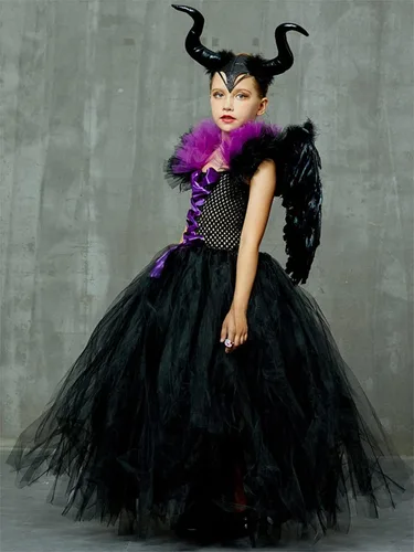 Vista 4 de VnimVinter Disfraz de Halloween para niñas pequeñas, disfraz de bruja vampiro, disfraz de cosplay con alas y cuernos