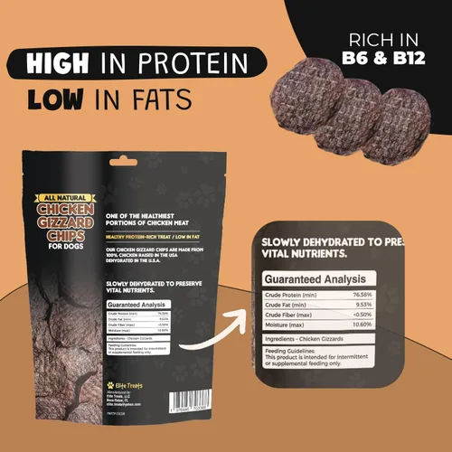 Vista 3 de Chips de molleja de pollo: golosinas de entrenamiento naturales para perros, hechas en Estados Unidos, un solo ingrediente, golosinas saludables