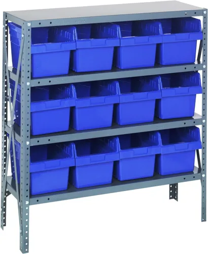 Vista 40 de Quantum QSBU-245BK Heavy Duty Shelving Unit with (7) Shelves and (24) QUS245 Black Bins for Garage Warehouse Storage Distribution 400 lb Load