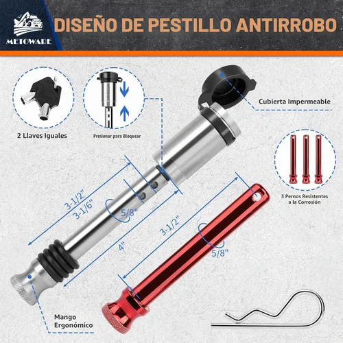 Vista 7 de METOWARE Enganche de remolque ajustable para receptor de 2" Tri-Ball 4 Negro + rojo