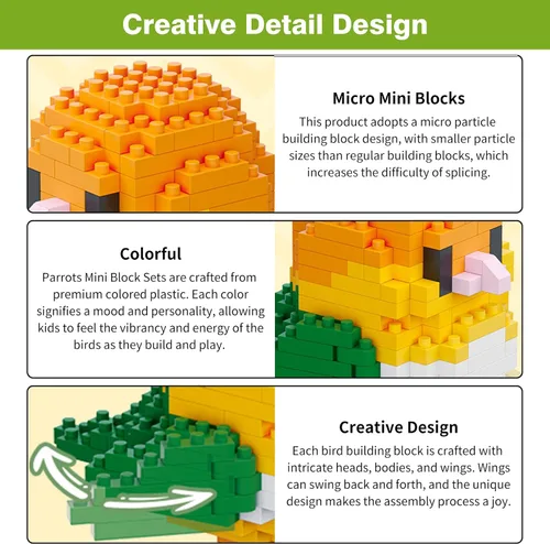Vista 5 de Micro Mini bloques, serie de animales, modelo de microconstrucción, coloridos pájaros pequeños, kit de ladrillos de construcción, 12