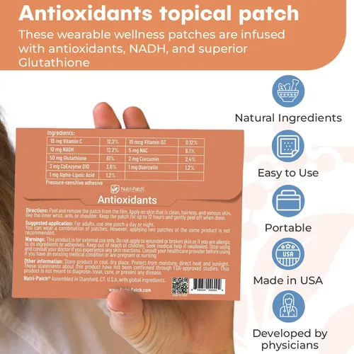 Vista 7 de NUTRI-PATCH Parche tópico antioxidante, infundido con vitamina C, glutatión, coenzima Q10, NAC, 30