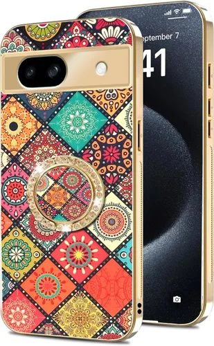 Vista 15 de nancheng Funda para Google Pixel 6 de lujo, diseño de abeja, corazón y abeja, chapado en oro, con anillo de diamante de 360°, correa de cordón